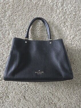 kate spade Black Pebbled Leather Tote with Gold Logo